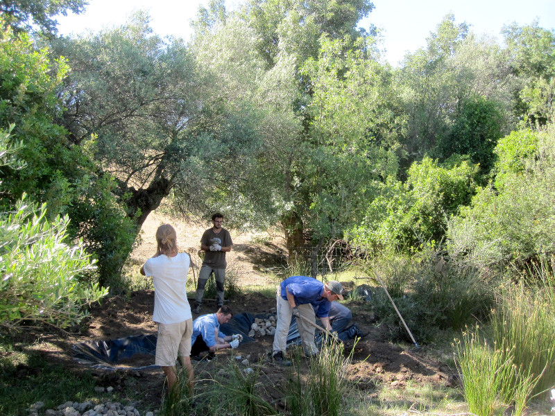 Un grupo de voluntarios de O-Live construye una charca para anfibios.