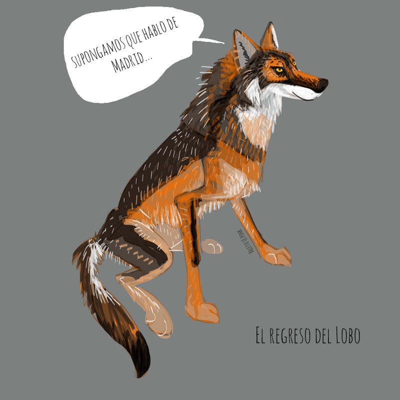 Ilustración de Belette Le Pink dedicada a los lobos de la Comunidad de Madrid.