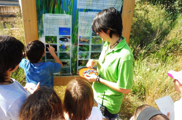 Una monitora ambiental de GREFA acompaña a varios niños de uno de los campamentos de verano de GREFA de 2018.