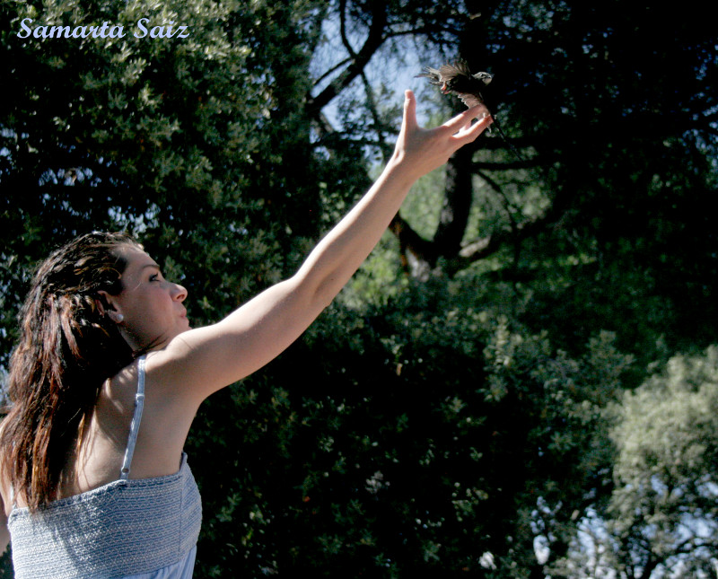 Nieves, volunraria de huérfanos, liberando un vencejo