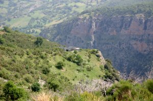 Vista de las jaulas de aclimatación del buitre leonado y su entorno. 