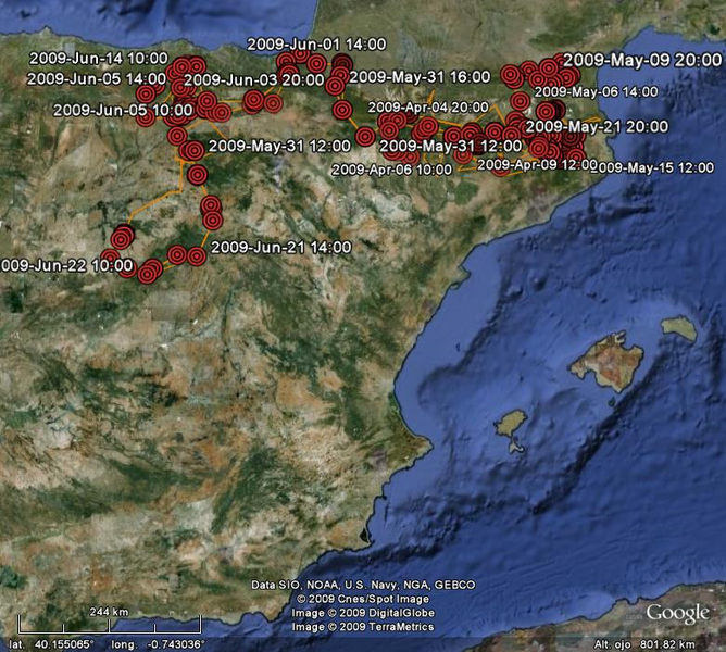 Mapa con los movimientos de Electra