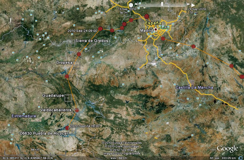Movimientos de Graná, águila perdicera, 24 de septiembre de 2010