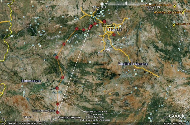 Movimientos de Graná, águila perdicera, 25 de septiembre de 2010