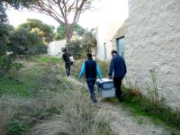 Momento en el que abandonan su casa de los últimos meses para ser trasladada desde GREFA a Mallorca vía Valencia.