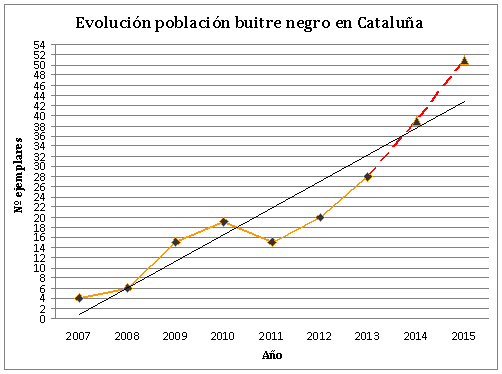 Evolución de la población de buitre negro en Cataluña