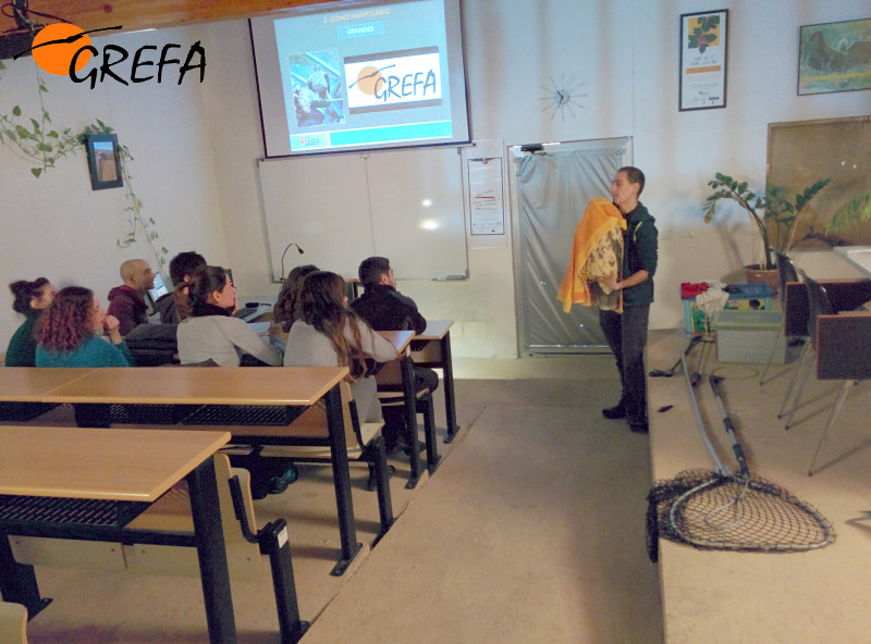 Alumnos asistiendo a la clase de manejo, recogida y transporte de animales