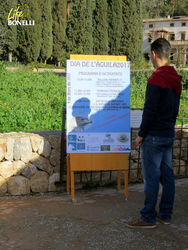 Una persona lee el cartel con el programa del Día del Águila 2017. Una persona lee el cartel con el programa del Día del Águila 2017.