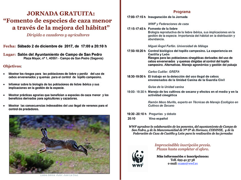 Programa de las jornadas "Fomento de especies de caza menor a través de la mejora del hábitat".