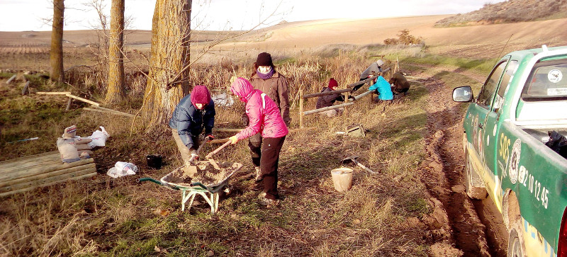 Voluntarios de GREFA trabajan junto a una charca de Villafruela (Burgos).