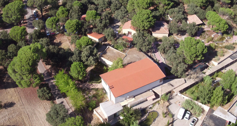 Vista aérea de las instalaciones de GREFA, en el interior del Monte del Pilar de Majadahonda (Madrid). En la visita se recorre tanto el centro como el monte del entorno.