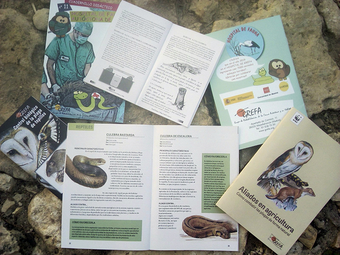Publicaciones didácticas de GREFA donde se refleja la importancia de la conservación de los reptiles para la salud de los ecosistemas y de las actividades agrarias y ganaderas.