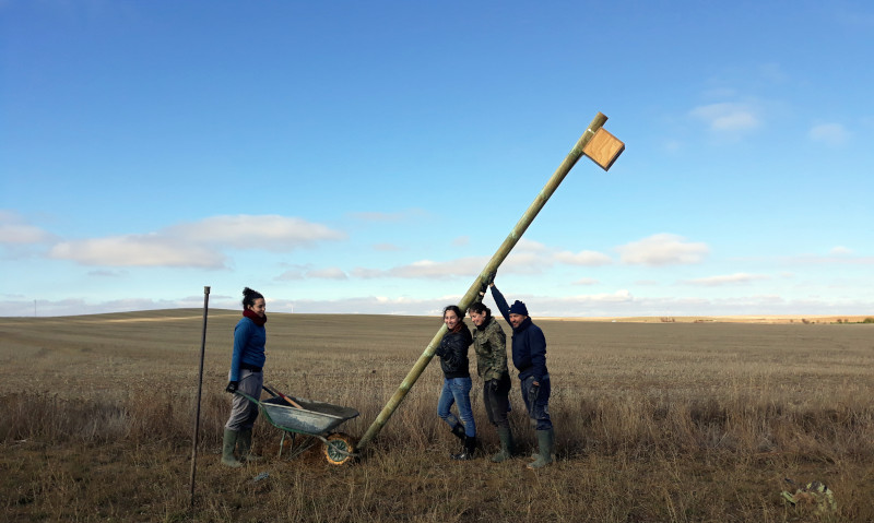 Colocación de una caja nido para cernícalo durante una actividad de voluntariado de GREFA.