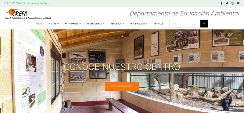 Captura de pantalla de la página de inicio de la nueva web de educación ambiental de GREFA.