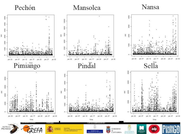 Recorridos diarios de los pigargos europeos