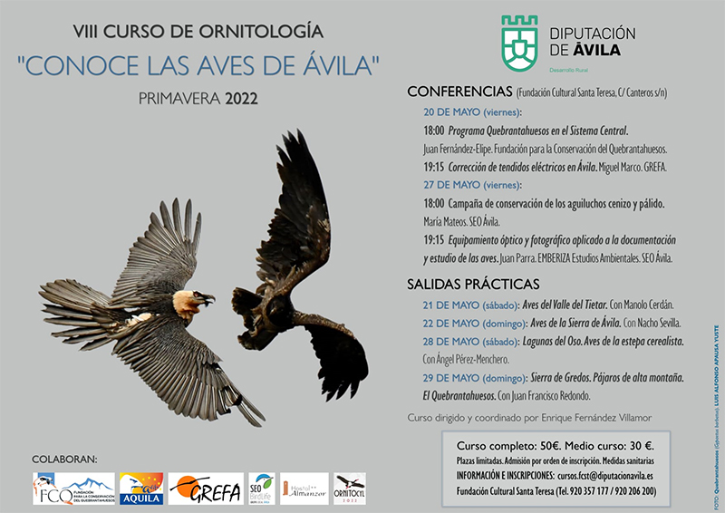 Programa del VIII Curso de Ornitología “Conoce las Aves de Ávila”.