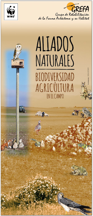 Póster divulgativo editado por GREFA y WWF que representa la unidad y la convivencia de las especies y las actividades primarias en el campo.