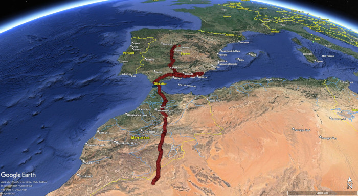 Itinerario seguido por el águila culebrera “Diez” camino de sus lugares de invernada en África. Esta información nos la ha proporcionado el GPS con el que está marcado este ejemplar.