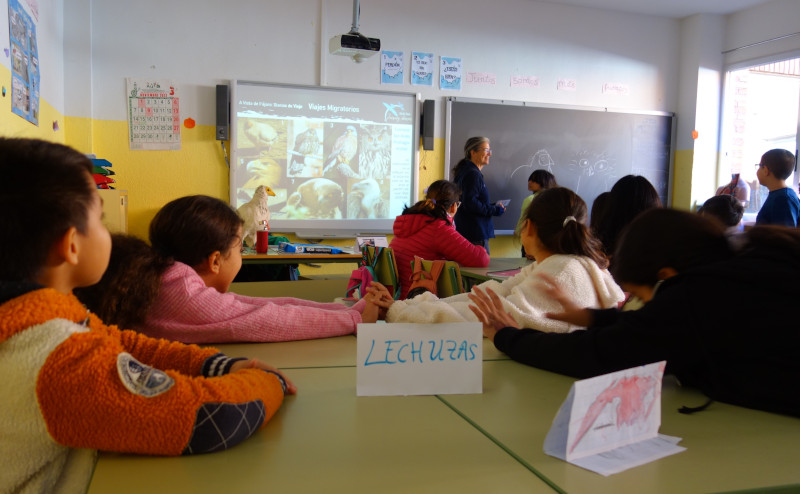 Alumnado del colegio San Pio X durante el desarrollo de la actividad “A Vista de Pájaro”.