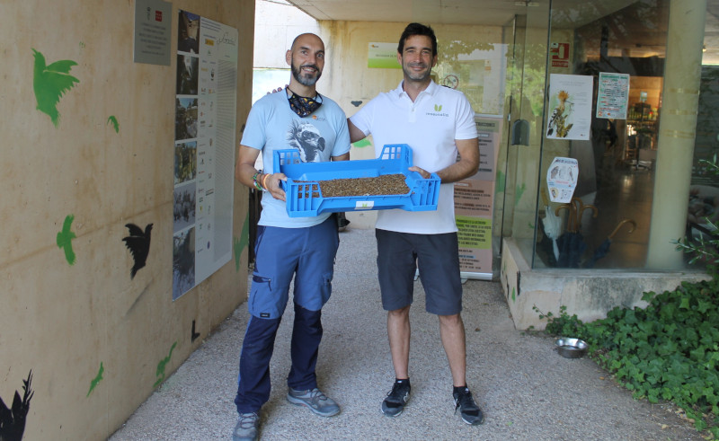 Enrique Martínez (a la izquierda), miembro del Equipo de Rehabilitación de GREFA, junto a Francisco Hidalgo (CEO de Insectalia).