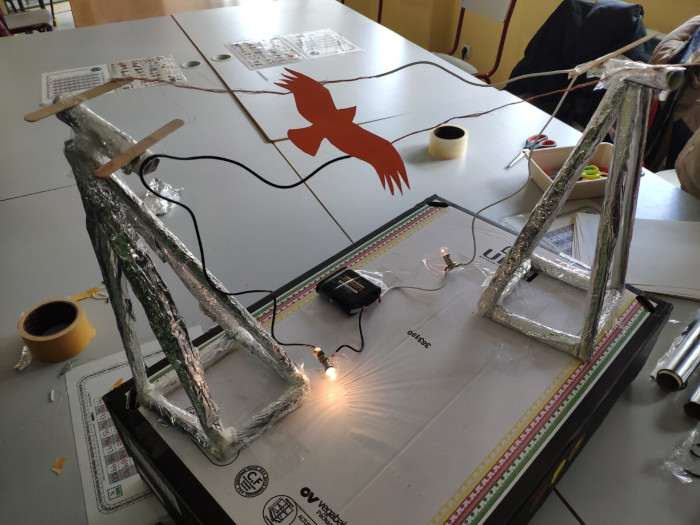 Mediante esta maqueta se muestra cómo se produce la electrocución de las aves en los tendidos eléctricos.