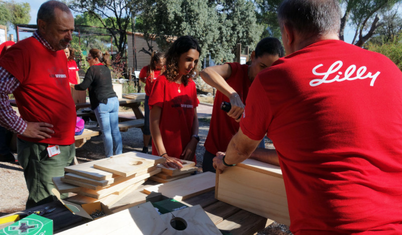 Empleados de la empresa Lilly durante la realización de una jornada de voluntariado corporativo en GREFA.