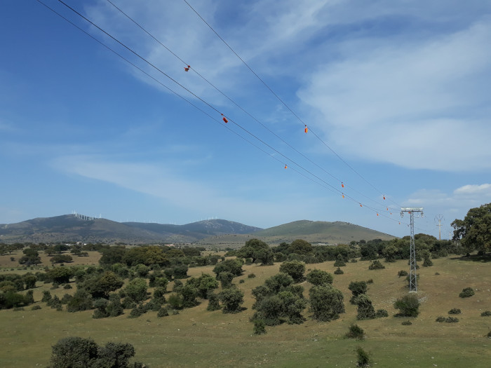 Vista de uno de los tramos de tendido donde Iberdrola ha aplicado medidas anti-colisión de aves.