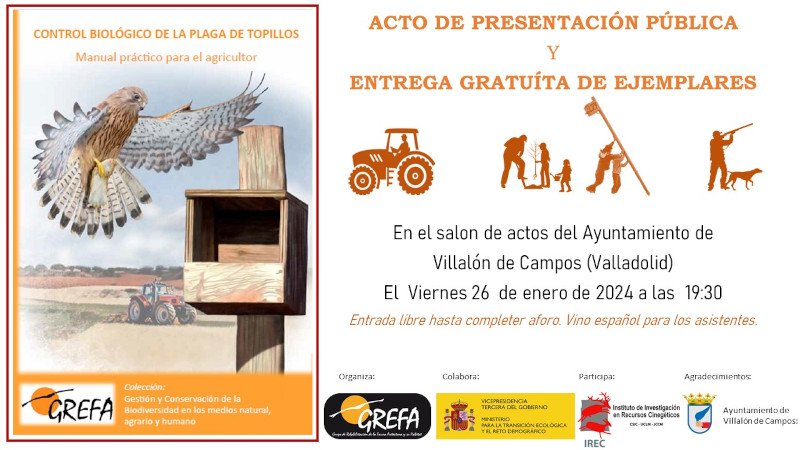 Portada del manual y convocatoria del acto de presentación en Villalón de Campos (Valladolid).