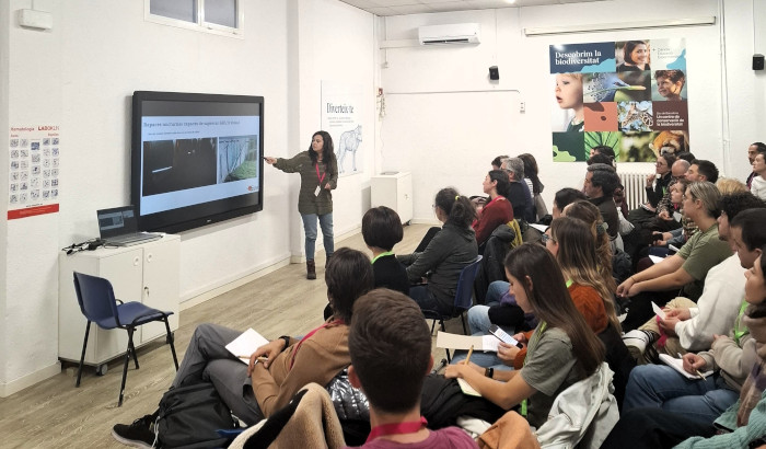 Natalia Pastor presentó la ponencia titulada “Experiencia de GREFA en la recuperación de aves diurnas con solo un ojo”.