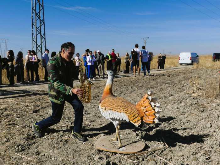 El artista José Luis Gutiérrez homenajeando a nuestra avutarda del Civillalar.