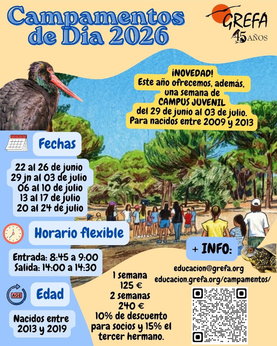 Cartel anunciador de los Campamentos de Verano de GREFA para este año 2026.