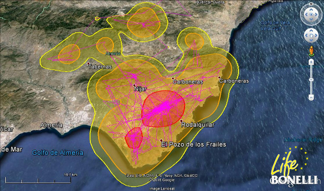 Ilustración 53. Mapa Kernel de la distribución espacial de “Níjar” al 99%, 95% y 50%.